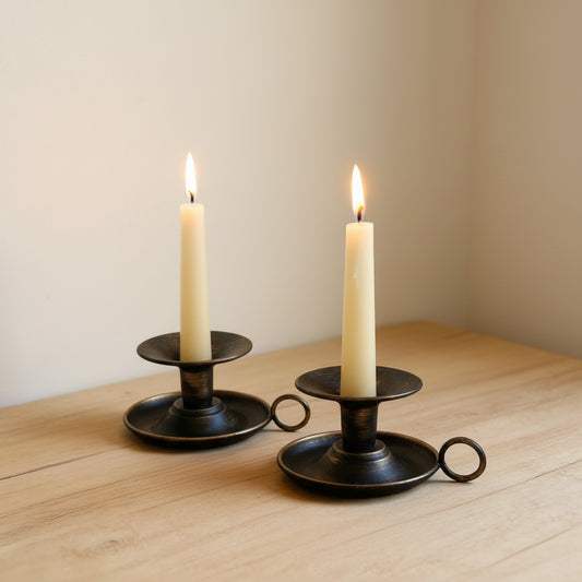 Candle Holder Vintage Metal Set of 2 Black - 6x13cm