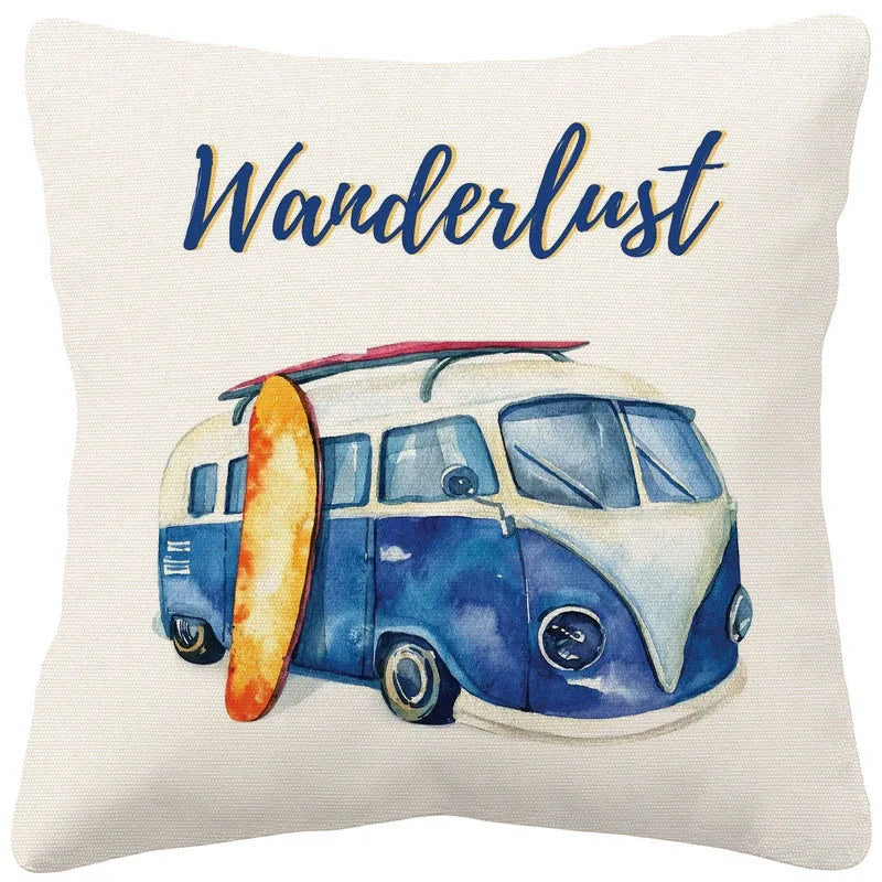 VW Beetle & Kombi Van Cushion Cover | Retro Vintage Car Art | Linen or Plush | 45x45cm