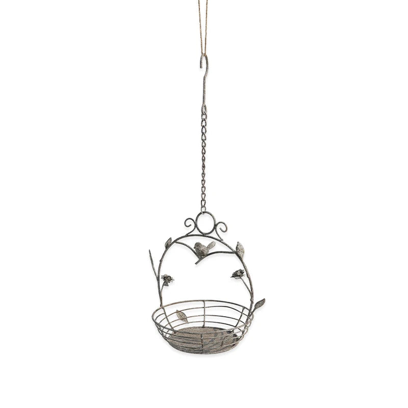 Hanging Wire Basket Planter with Birds & Leaves | Rustic Metal Hanging Flower Basket | Garden Art & Home Decor