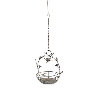 Hanging Wire Basket Planter with Birds & Leaves | Rustic Metal Hanging Flower Basket | Garden Art & Home Decor