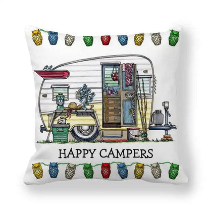 Happy Campers Cushion Cover Camping Caravan Motorhome