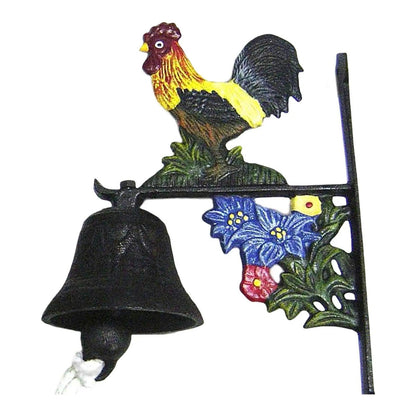 Door Bell Rooster Blue Floral Cast Iron