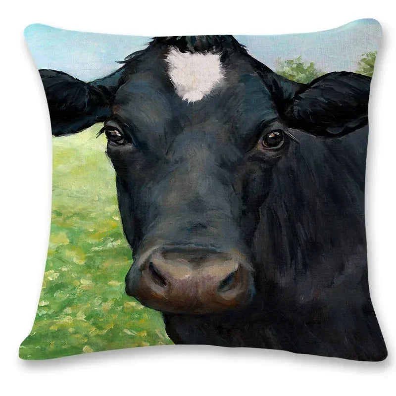 Farm Animal Oil Painting Cushion Cover | Cow & Goat Portrait | Farmhouse Gift