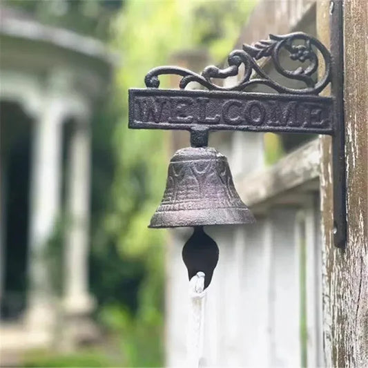 Heavy Duty Cast Iron Wall Hanging Bell Welcome Sign, Hanging Doorbell Home Decor Indoor Outdoor Wall Dinner Bell for Front Door - The Renmy Store Homewares & Gifts 