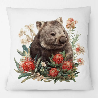 Australian Wombat Cushion Cover | Native Wildflowers Bottlebrush Banksia | 12 Designs | Aussie Gift