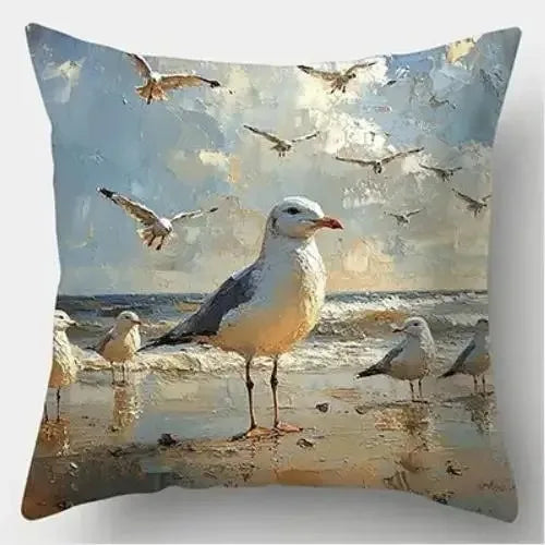 Seagull Beach Coastal Art Cushion Covers | Oil Painting Print Pillow Cases | Hamptons Decor