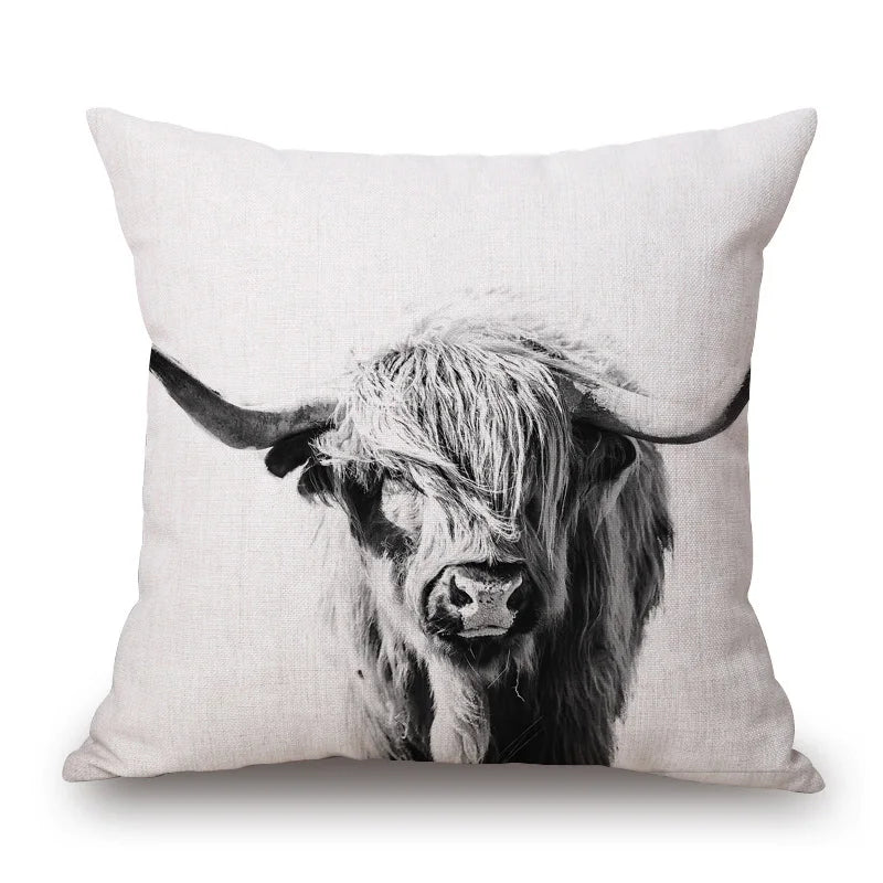 Highland Cow Cushion Cover 45x45cm | Scottish Cattle Photo Print Pillow Cover | Rustic Country Farmhouse Decor