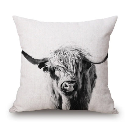 Highland Cow Cushion Cover 45x45cm | Scottish Cattle Photo Print Pillow Cover | Rustic Country Farmhouse Decor