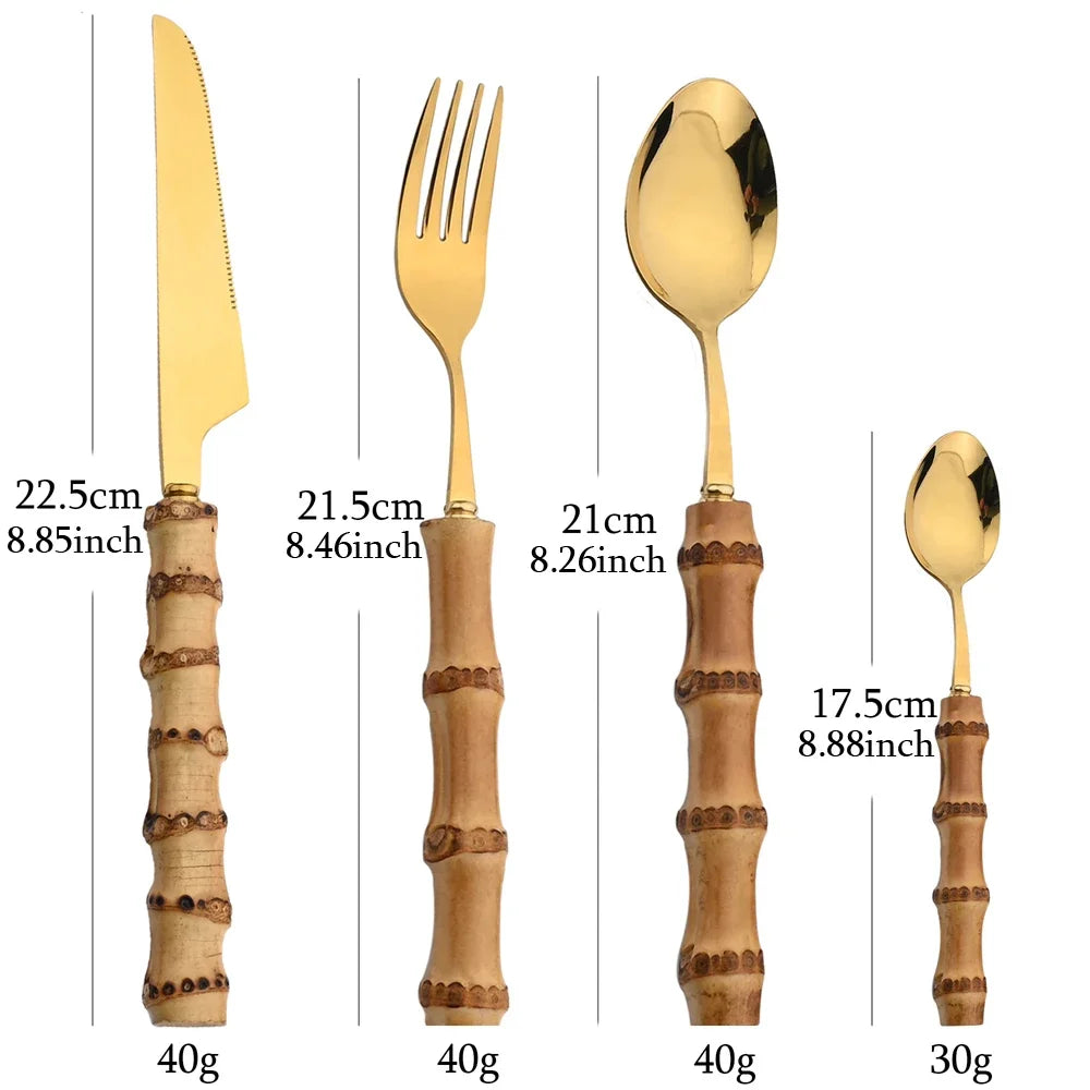 Bamboo Handle Cutlery Set 16 Piece Stainless Steel