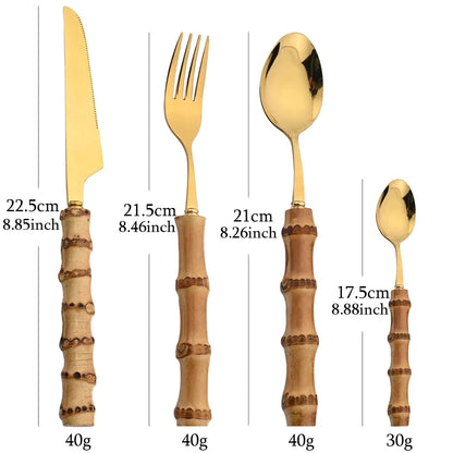 Bamboo Handle Cutlery Set 16 Piece Stainless Steel