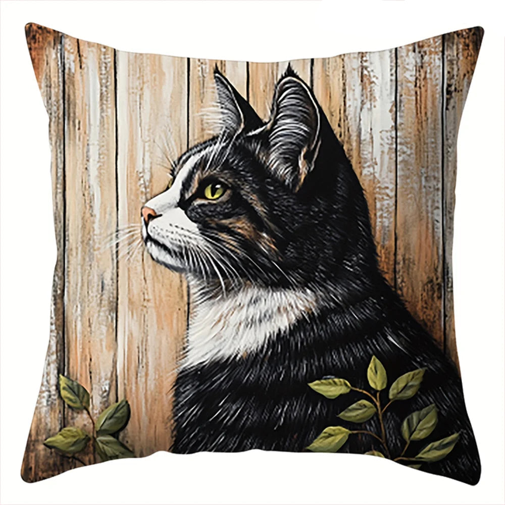 Farm Animal Cushion Cover Set of 4 | Goat Cat Rooster Cow | Farmhouse Throw Pillow Covers