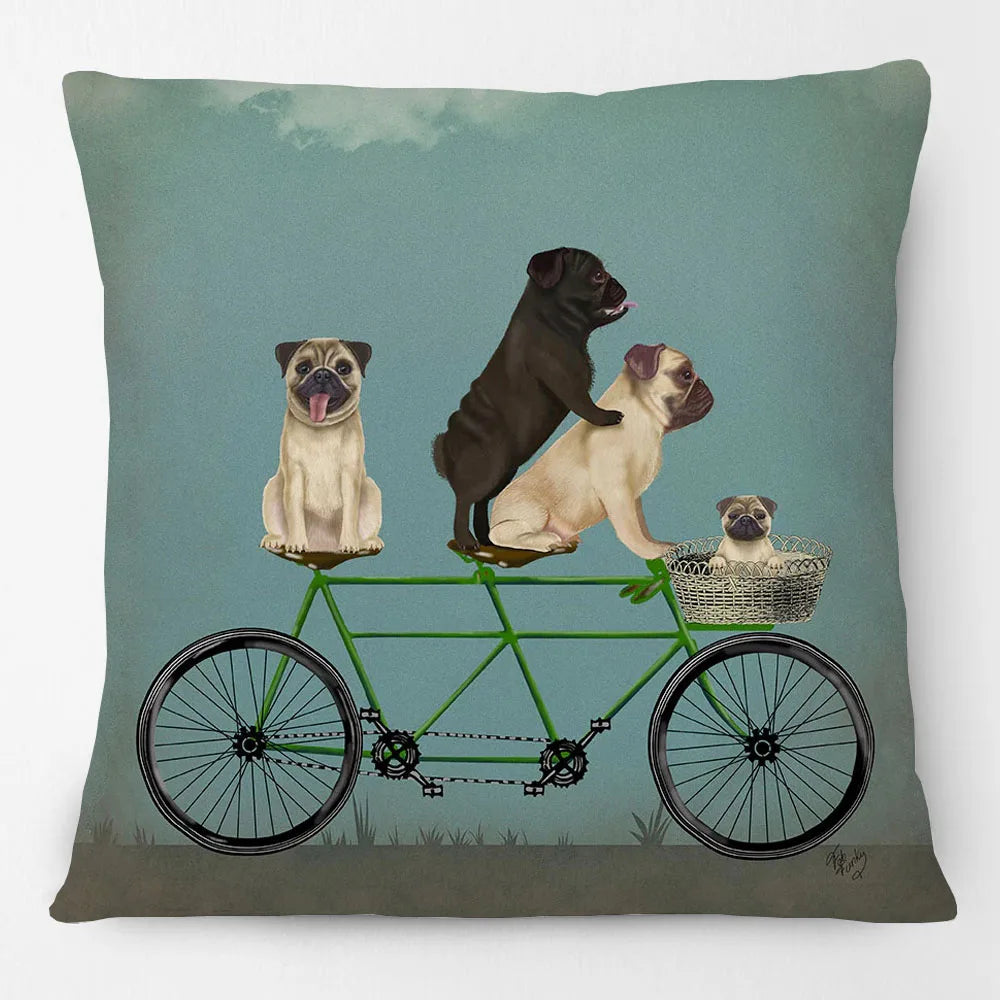 Dogs on Bikes Cushion Covers | Pug Dachshund Bulldog French Bulldog Dalmatian Golden Retriever Labrador Poodle | Retro Vintage Dog Art Pillow