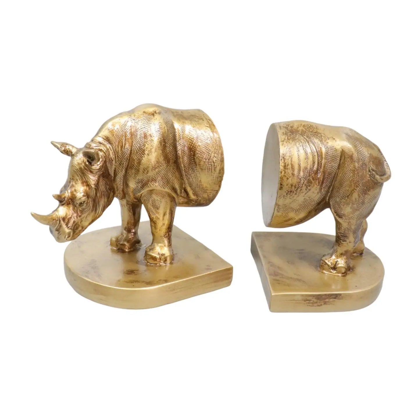 Rhino Bookends Gold Decorative Resin Rhinoceros Book Ends Pair 25x12x15cm
