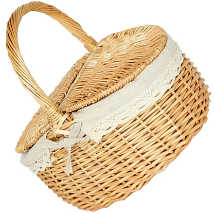 Hand-Woven Wicker Basket with Lid - Multi-Function Picnic Storage Basket