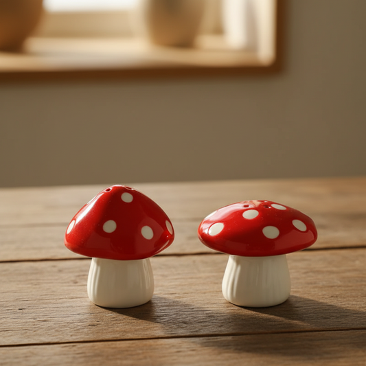 Mushroom Salt and Pepper Shaker Set Hand-painted Ceramic