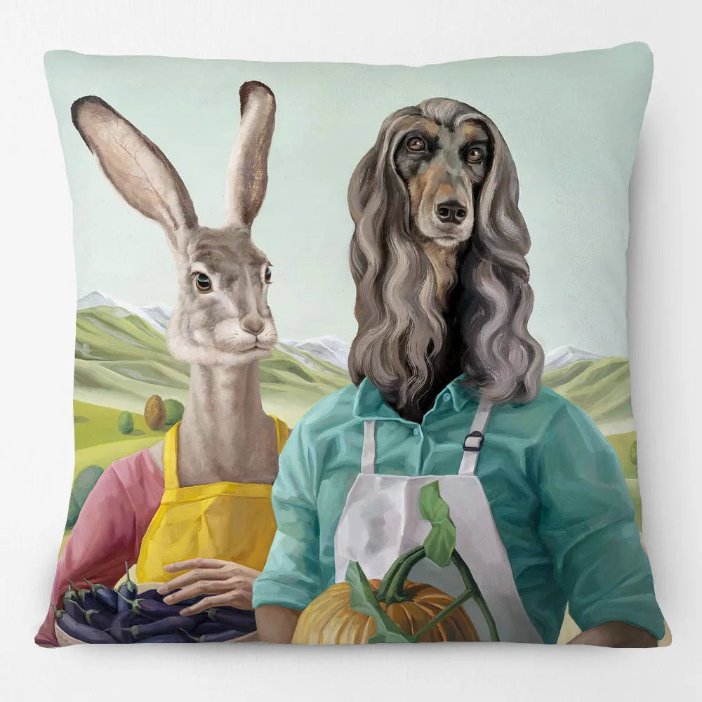 Funny Farm Animal Portrait Cushion Cover 45x45cm | Cow Sheep Horse Pig Chicken Rabbit Painting Pillow Cover | Country Farmhouse Decor