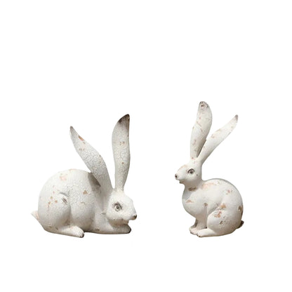 Resin Bunny Rabbit Statues Set - Garden Animal Figurines