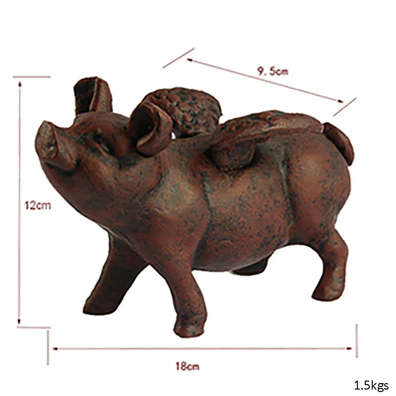 Flying Pig Ornament Vintage Brown Cast Iron