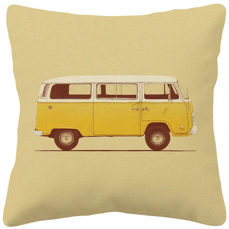 VW Kombi Van Cushion Covers | Retro Vintage Bus Art | Blue Pink Green Yellow Mustard | Sofa Throw Pillow