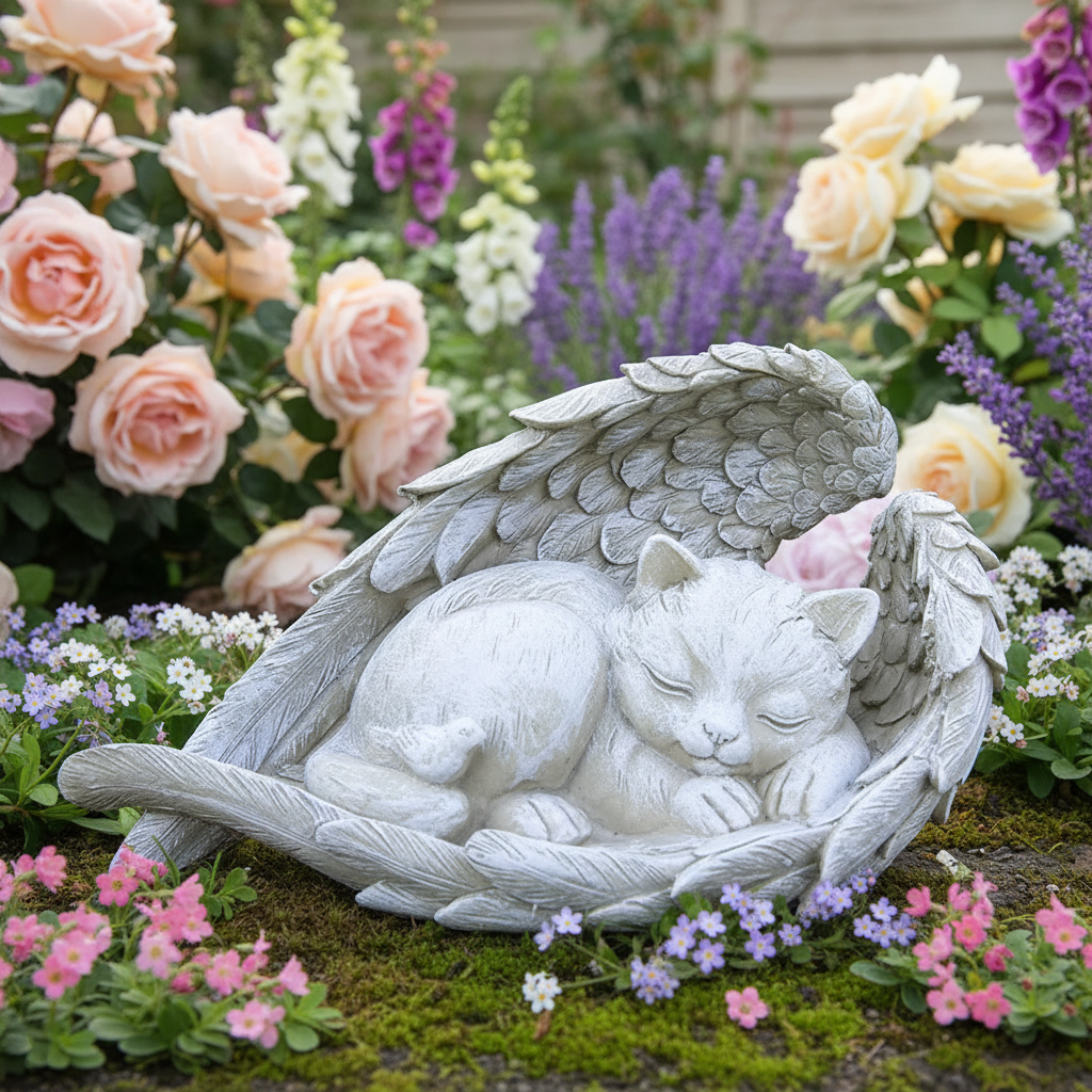 Angel Wing Pet Memorial Statue | Resin Dog Cat Figurine Garden Home Ornament