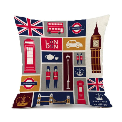 British London Cushion Cover | England Sofa Pillow Case Cotton Linen Polyester