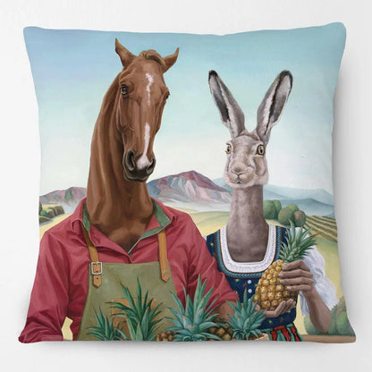Funny Farm Animal Portrait Cushion Cover 45x45cm | Cow Sheep Horse Pig Chicken Rabbit Painting Pillow Cover | Country Farmhouse Decor