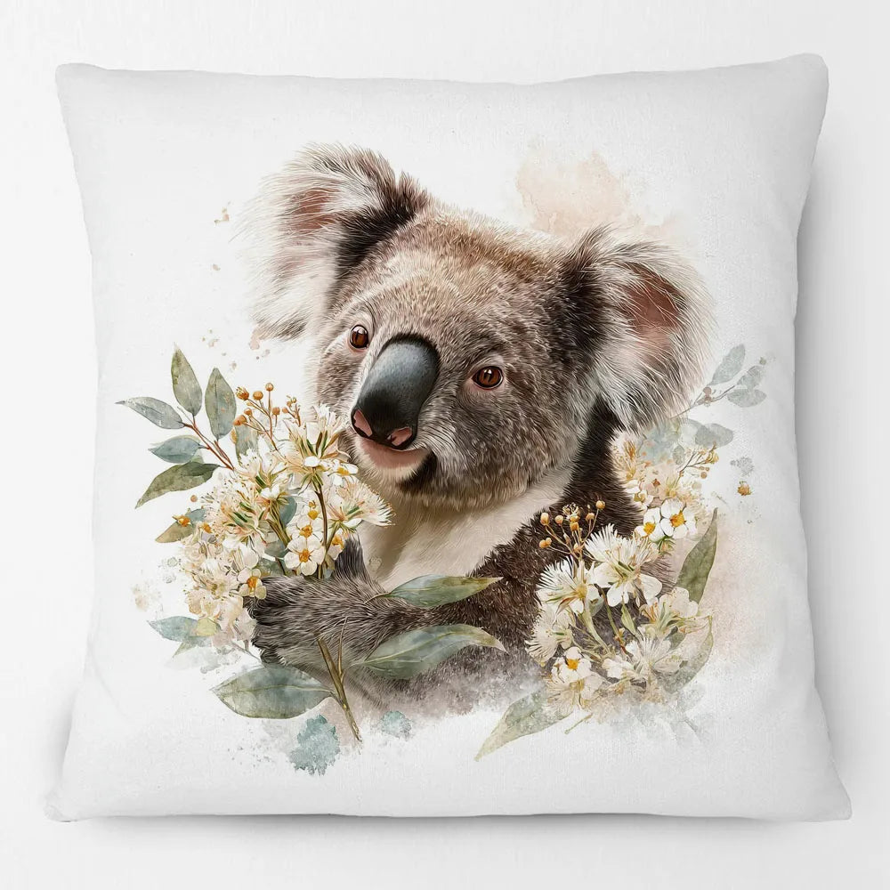 Australian Koala Cushion Covers | Watercolour Floral Art | Native Flowers & Eucalyptus | Sofa Throw Pillow