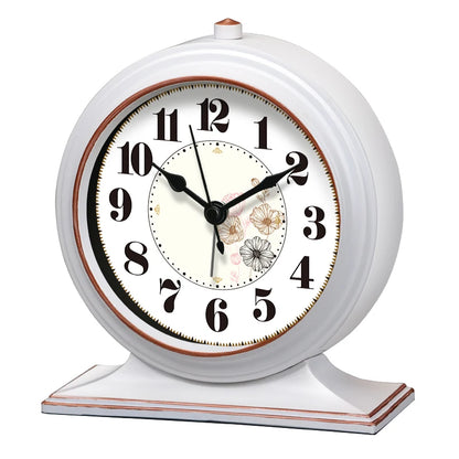 Vintage White Floral Desk Clock | Metal Quartz Mantel Clock