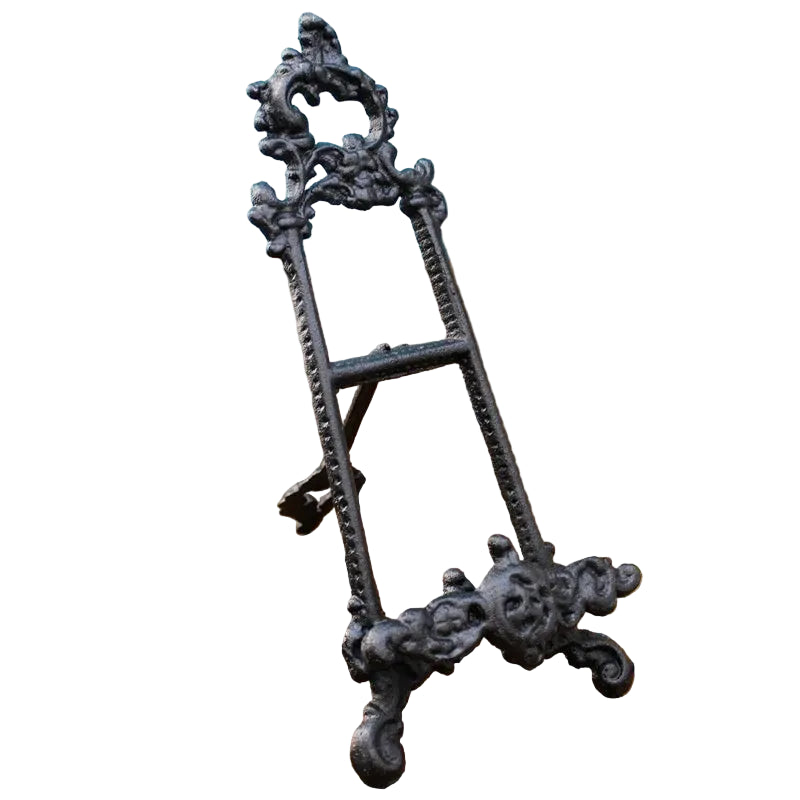Ornate Cast Iron Easel Display Stand | Antique Black & Gold | Vintage Menu Brochure Plate Holder