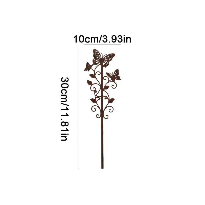 Metal Butterfly Garden Stake | Rustic Floral Scrollwork Ornament