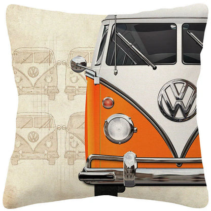 VW Beetle & Kombi Van Cushion Cover | Retro Vintage Car Art | Linen or Plush | 45x45cm