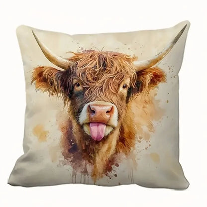 Watercolour Farm Animal Cushion Cover | Highland Cow Pig Sheep Goat | Farmhouse Boho Decor