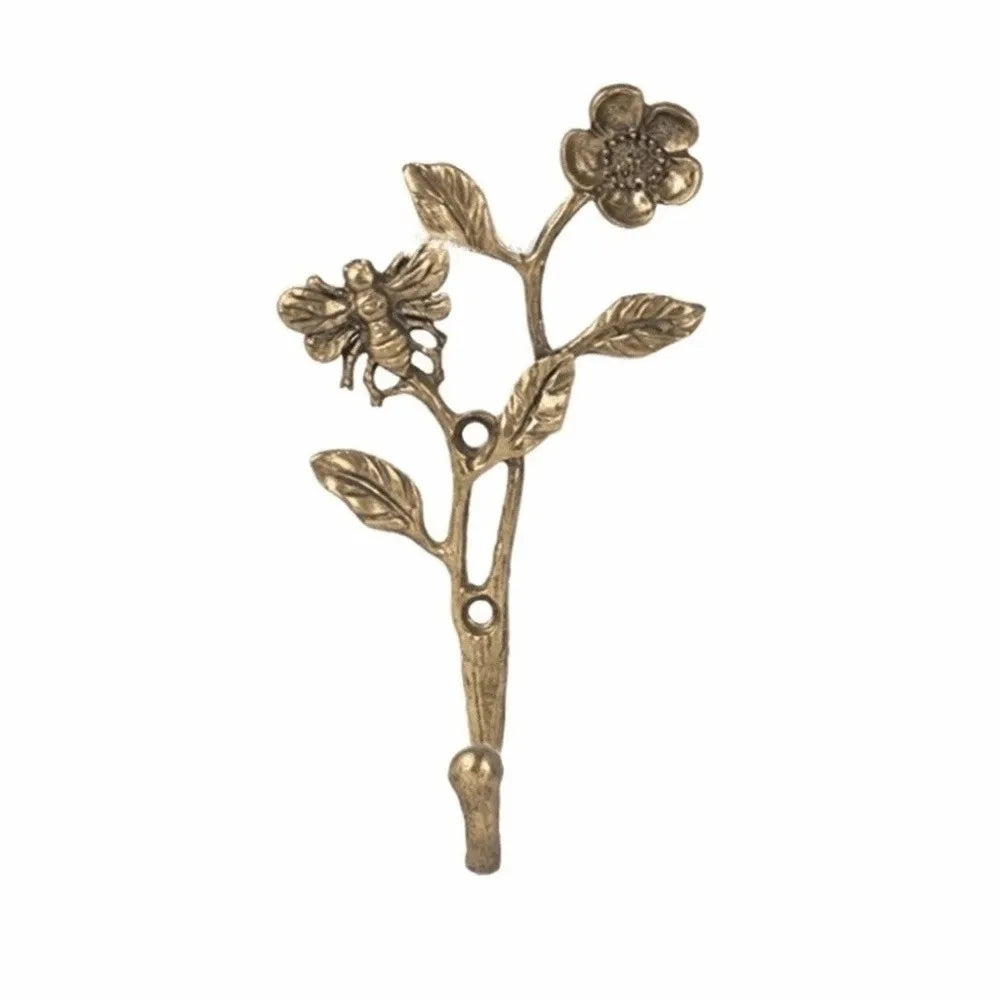 Gold Bee & Flower Wall Hook | Vintage Zinc Alloy Hanger | 15.5cm