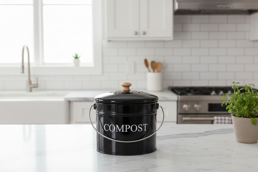 Kitchen Compost Bin Black Metal Bucket with Carbon Filter Lid