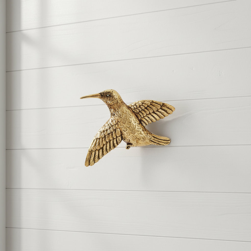 Golden Hummingbird Wall Hanging - Resin Bird Wall Decor