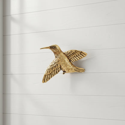 Golden Hummingbird Wall Hanging - Resin Bird Wall Decor