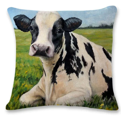 Farm Animal Oil Painting Cushion Cover | Cow & Goat Portrait | Farmhouse Gift