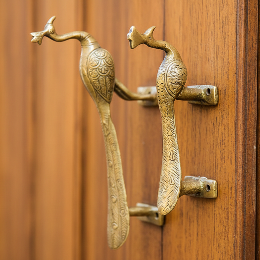 Peacock Bird Door Handle Brass Cabinet Pull Vintage