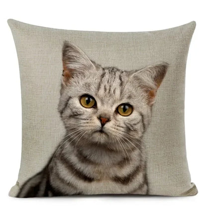 Cat Portrait Linen Cushion Cover | Realistic Photo Print | Cat Lover Gift