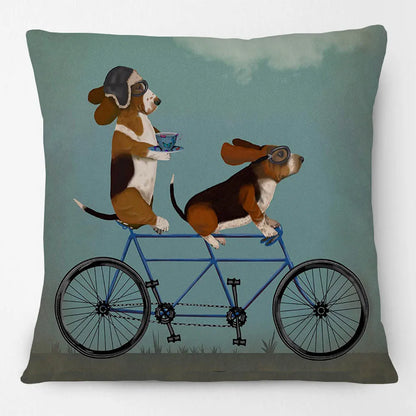 Dogs on Bikes Cushion Covers | Pug Dachshund Bulldog French Bulldog Dalmatian Golden Retriever Labrador Poodle | Retro Vintage Dog Art Pillow