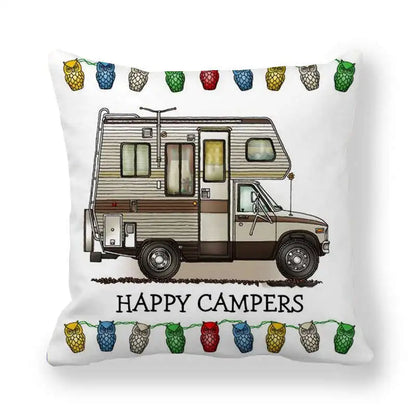 Happy Campers Cushion Cover Camping Caravan Motorhome