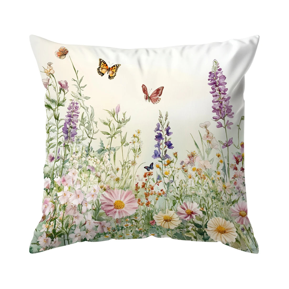 Cushion Cover Butterfly Flower Watercolour - Cottage Garden Style