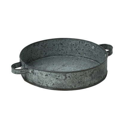 Rustic Round Metal Tray with Handles | Small, Large or Set of 2