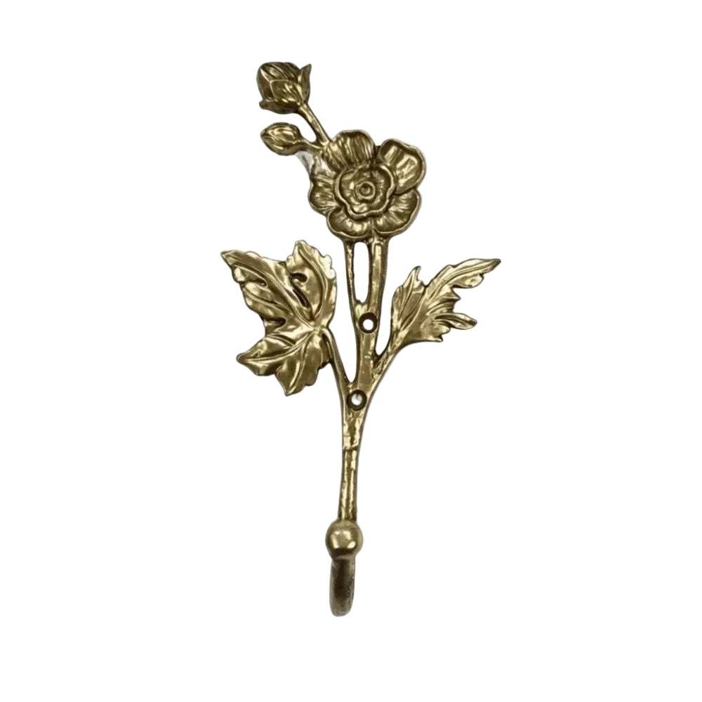Gold Floral Wall Hook | Rose & Leaf Design | Vintage Zinc Alloy Hanger