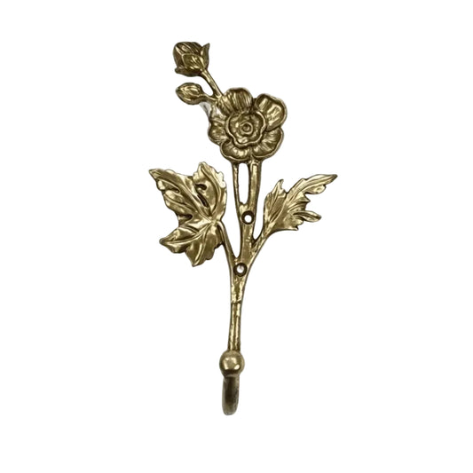 Gold Floral Wall Hook | Rose & Leaf Design | Vintage Zinc Alloy Hanger