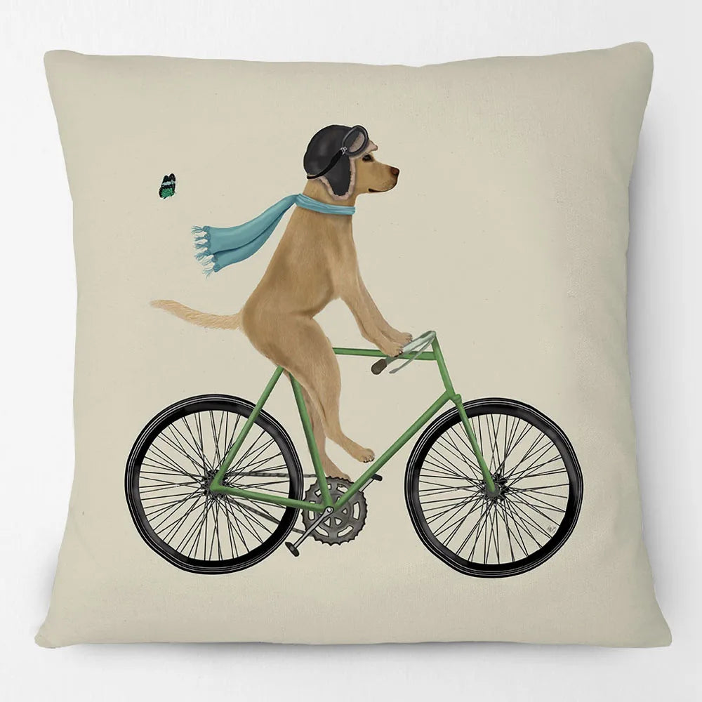 Dogs on Bikes Cushion Covers | Pug Dachshund Bulldog French Bulldog Dalmatian Golden Retriever Labrador Poodle | Retro Vintage Dog Art Pillow