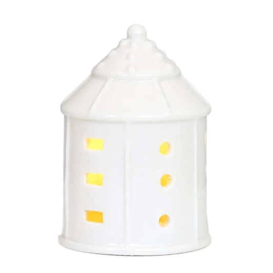White Ceramic LED House & Star Lights | Battery-Operated Christmas Ornaments