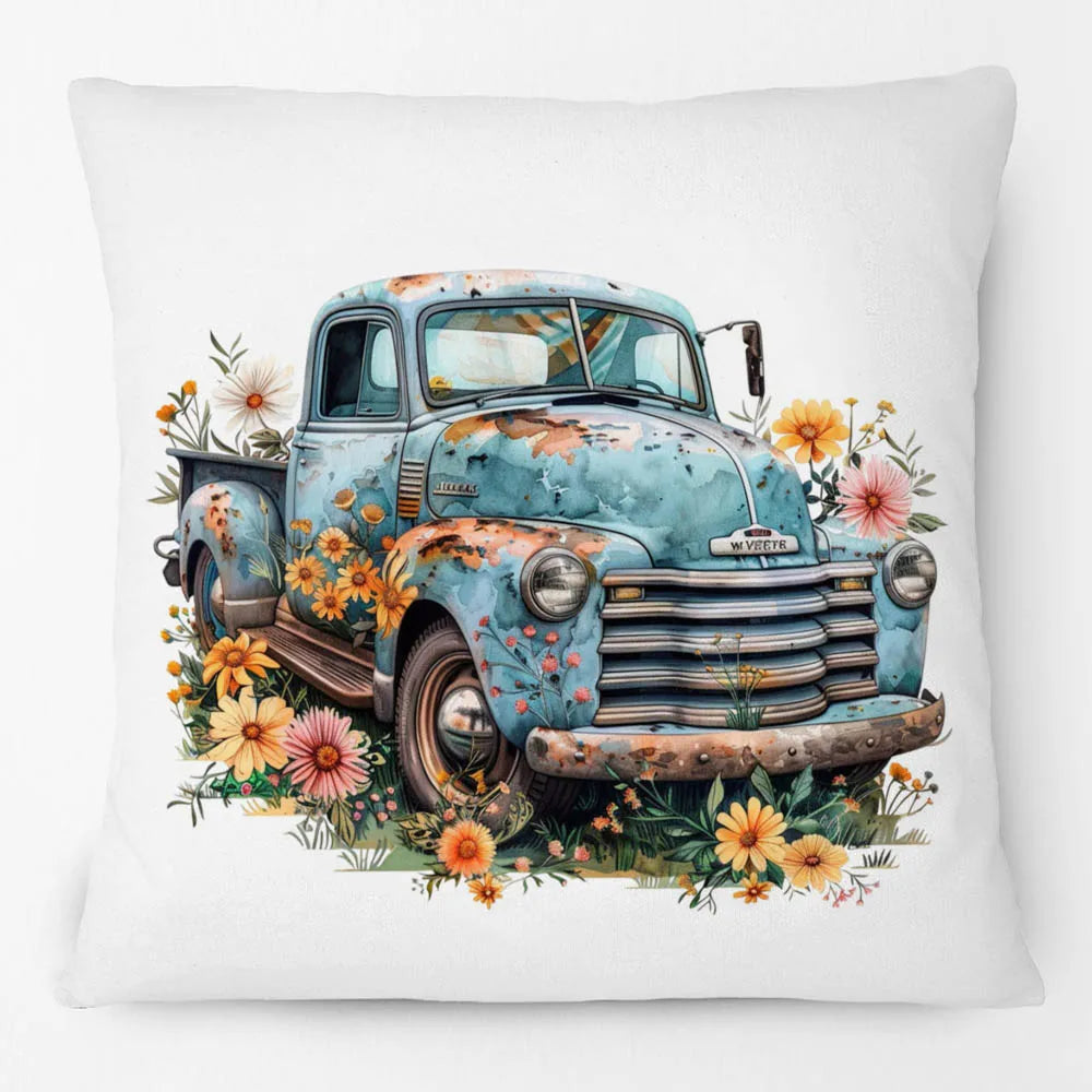 Vintage Floral Truck & Camper Trailer Cushion Cover | 45cm | Farmhouse Boho Gift