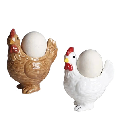 Chicken Egg Cup Holder | Ceramic | White or Brown | Farmhouse Decor