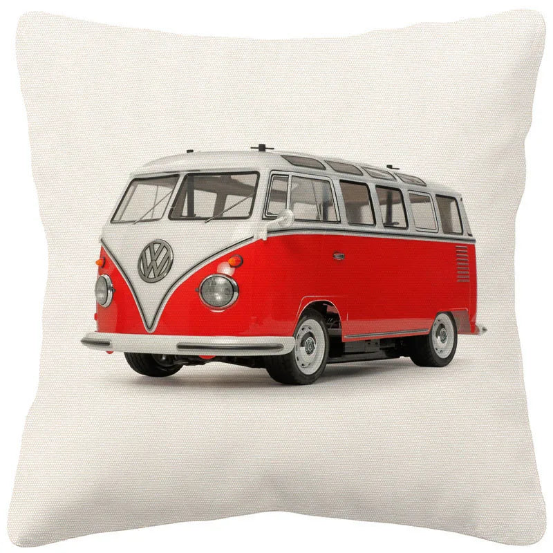 VW Beetle & Kombi Van Cushion Cover | Retro Vintage Car Art | Linen or Plush | 45x45cm